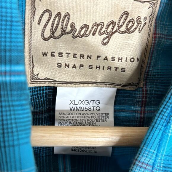 Vtg wrangler western pearl snap plaid button down long sleeve shirt size XL - Picture 5 of 8